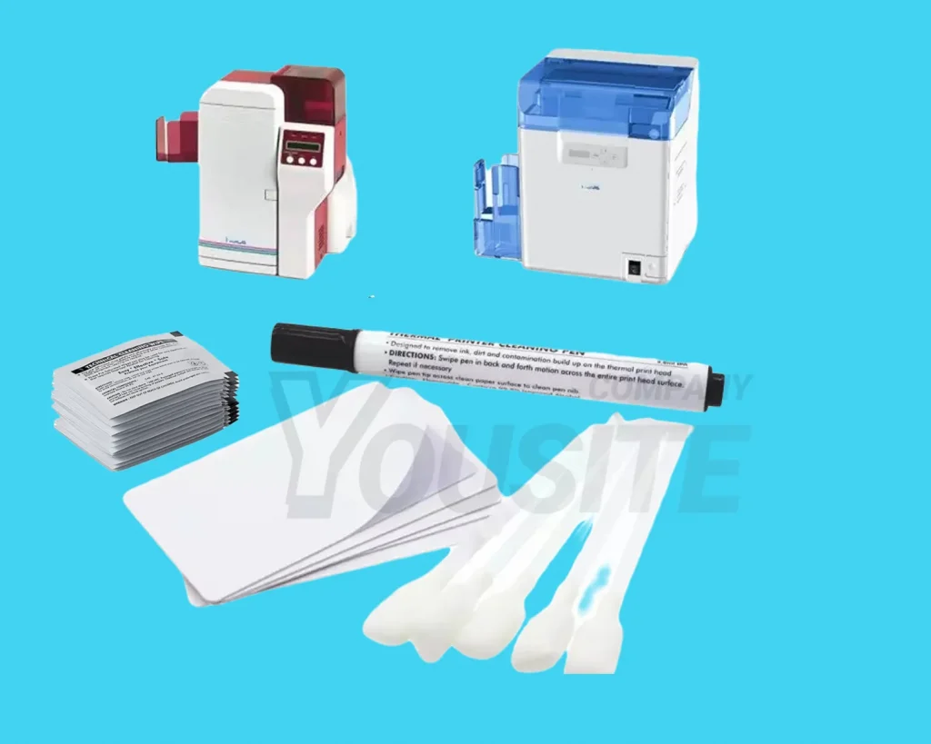 Nisca CLEANINGKIT53 cleaning kits include a printhead cleaning pen, adhesive cleaning cards,and cleaning swabs. 