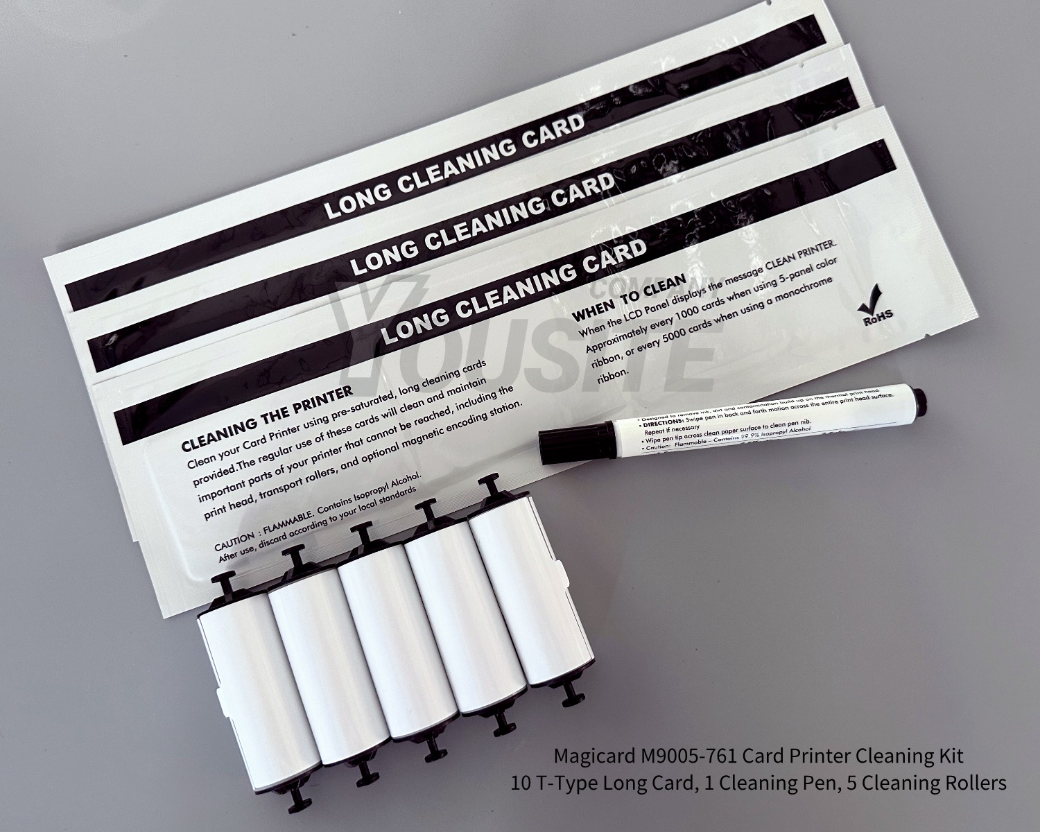 Magicard M9005-761 Card Printer Cleaning Kit 10 T-Type Long Card, 1 Cleaning Pen, 5 Cleaning Rollers. For the Magicard Rio, Tango and Avalon printers.